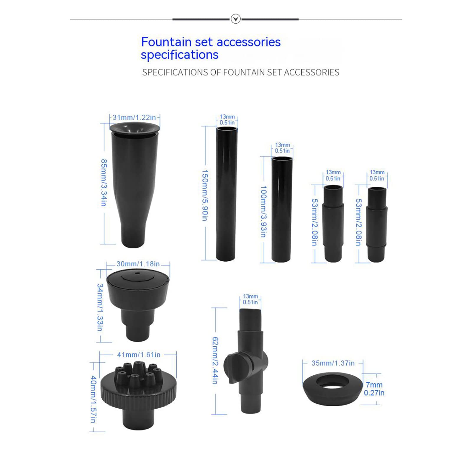 Fontana Pompa Ugello Set Regolabile Altezza Cascata Spruzzatore per Pompa Sommergibile Nero