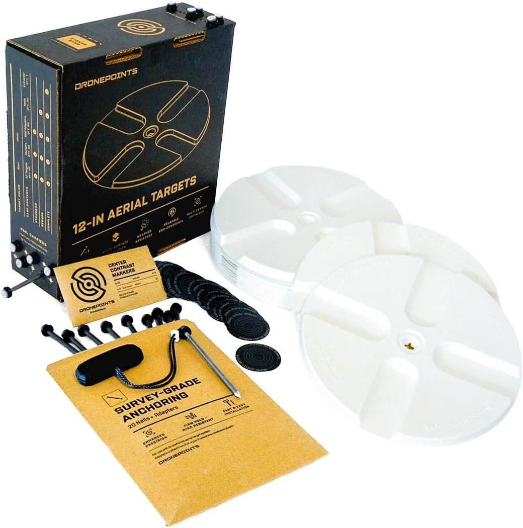White Aerial Target Kit (Standard/Secure/Complete) - 12" Diameter - 20 Pack - Ground Control Target & Stencil System for Drone Mapping & Survey