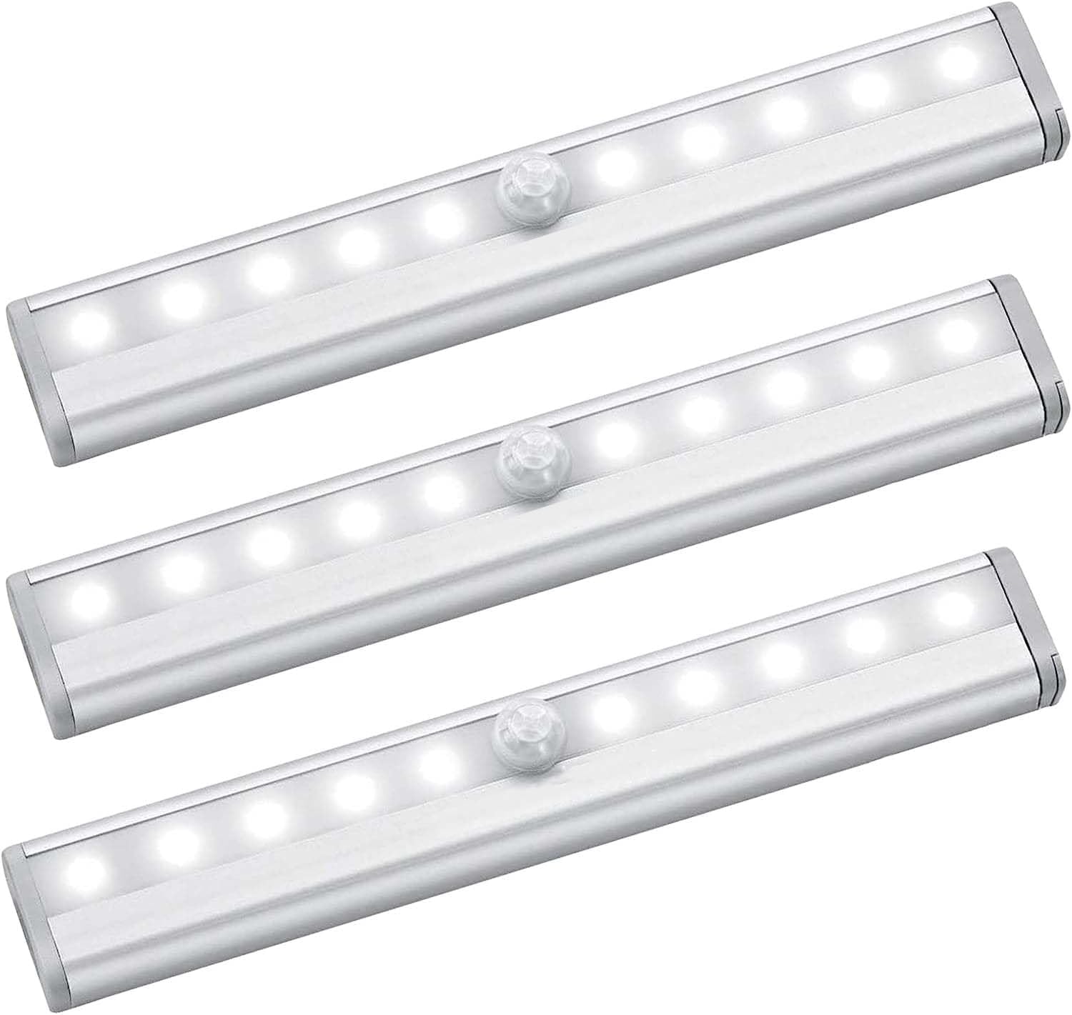 Cabinet lights LED, 10 LED Battery Powered Lights Wireless Cabinet Lights That Can Be Installed Anywhere, Night Lights for Bedroom Closet Hallway Kitchen Staircase, 3-Pack