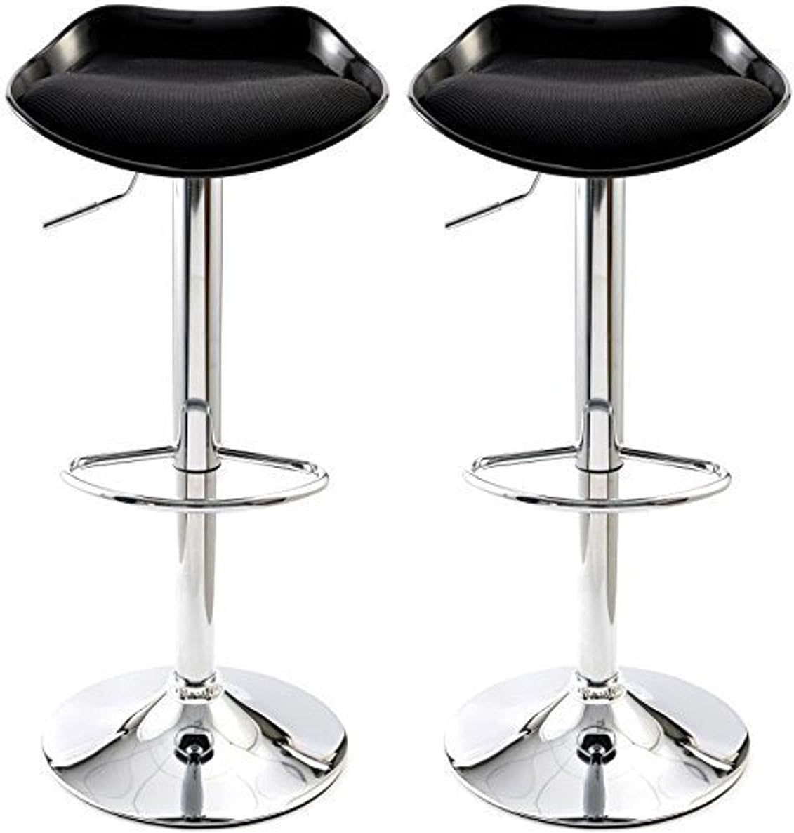 Gr8 Home Set of 2 Luxury Milano Black Bar Stools Adjustable Kitchen Pub Barstool Breakfast Bar Counter Chair Seat Footrest