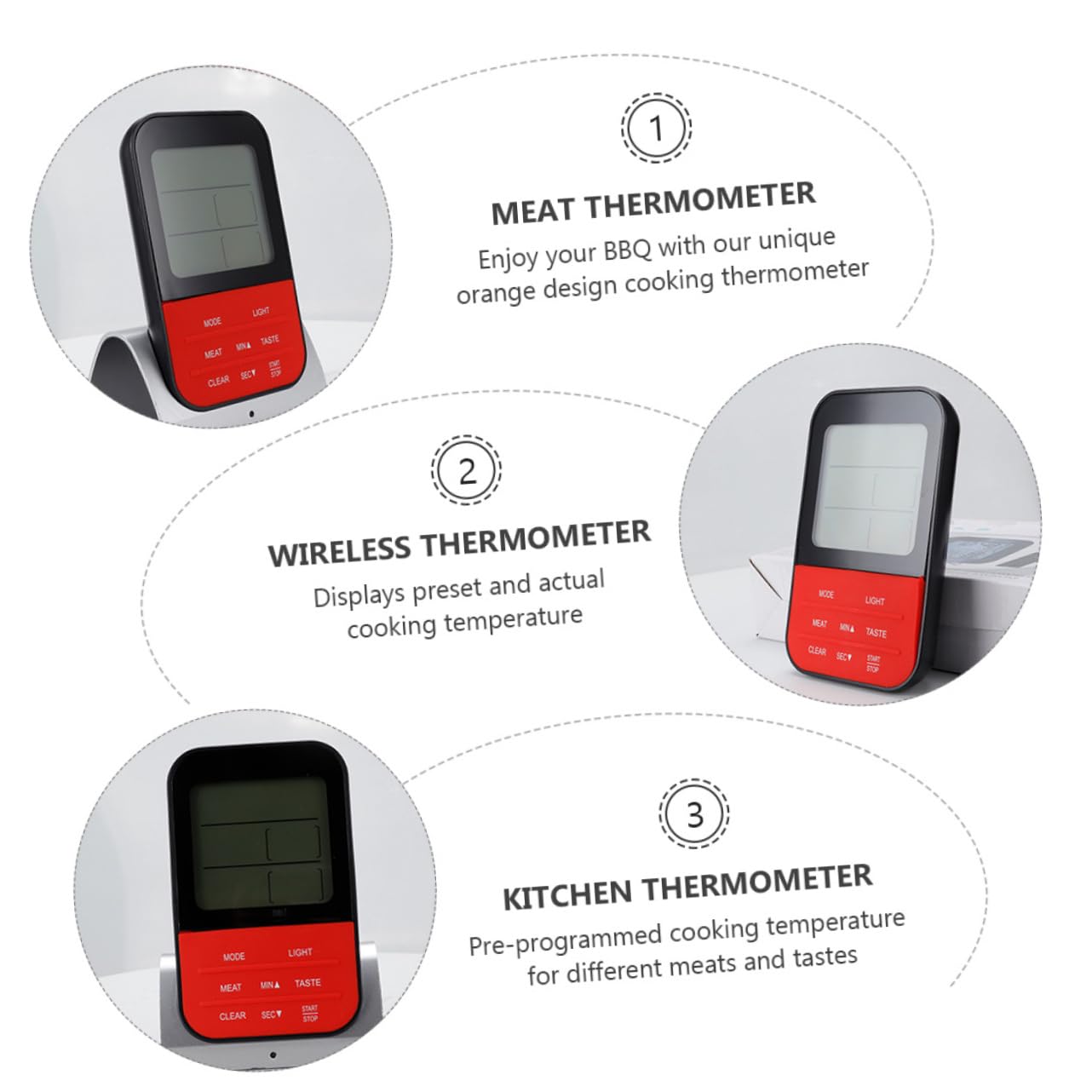 Amosfun Termómetro de Cocina Inalámbrico para Carne 2 Sondas Lcd 8 Tipos de Carne Alarma Sonora y Visual