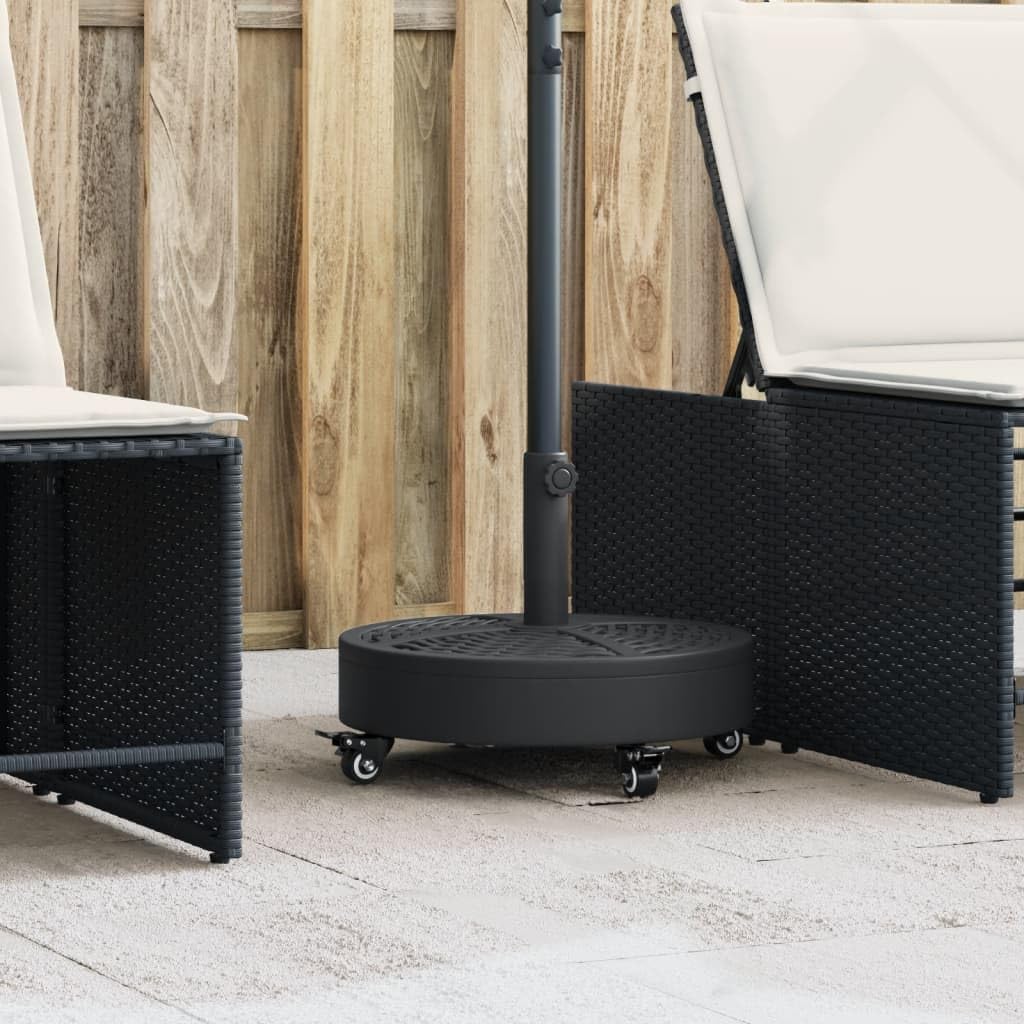 vidaXL Parasol Base with Wheels - Round Rattan-Patterned PE/Concrete Umbrella Stand, 27kg for Ø38/48mm Poles, Black