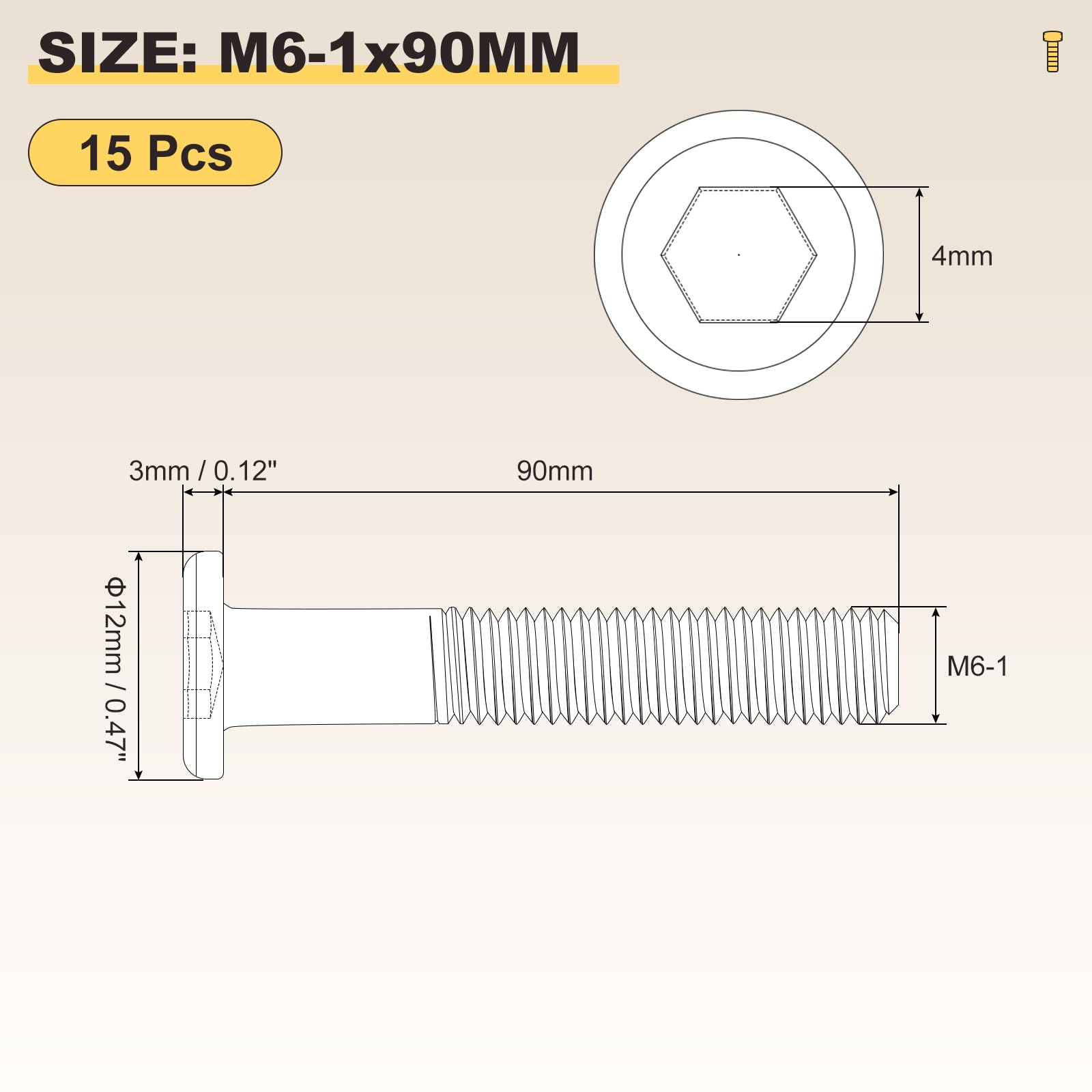 METALLIXITY Flat Head Hex Socket Cap Screws Bolts(M6-1x90) 15Pcs, Steel Hex Socket Furniture Bolts Screws - Image 2