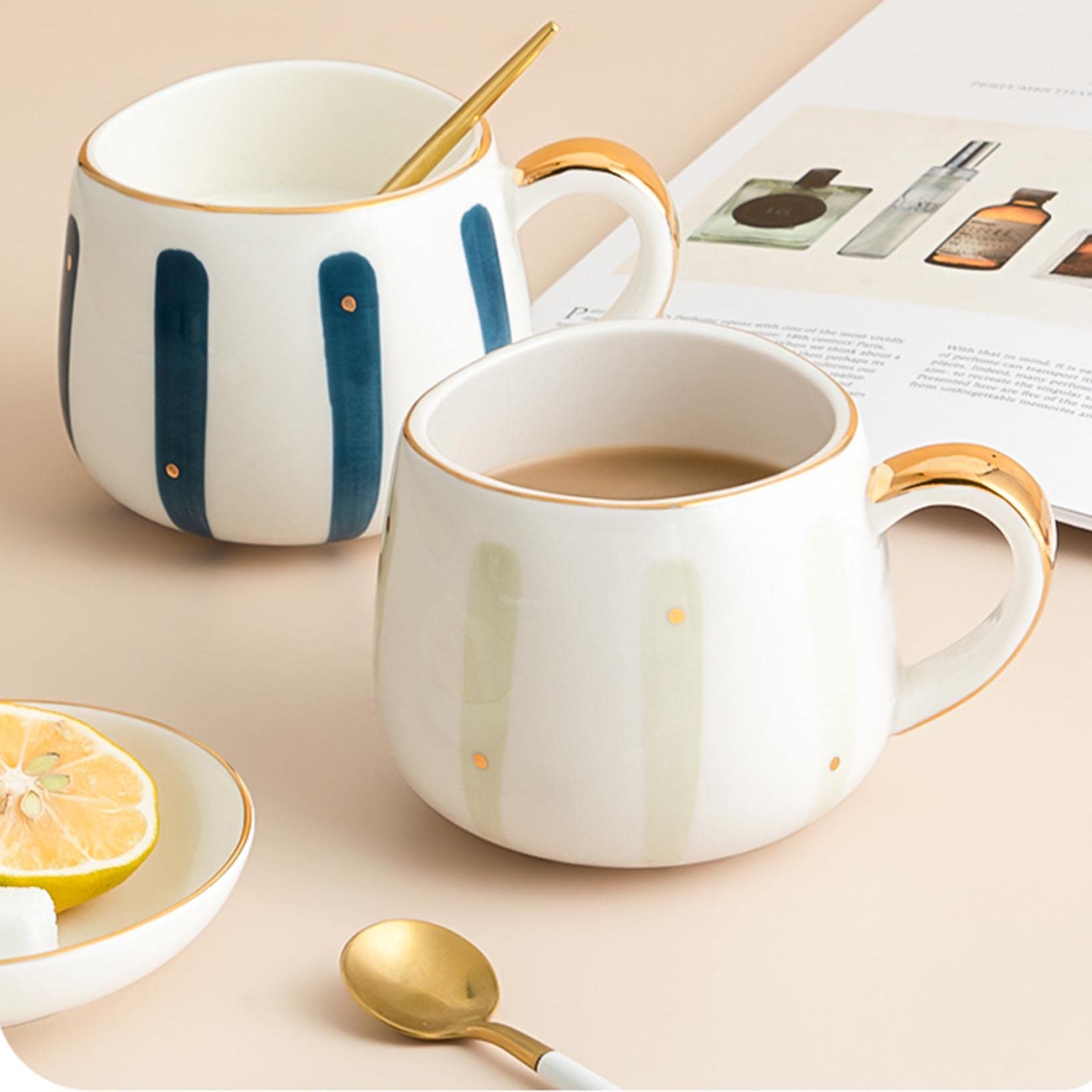 ZALTAS 380 ml piękne, ręcznie malowane ceramiczne filiżanki do kawy, porcelanowe filiżanki do herbaty z wygodnym uchwytem, idealny prezent na Boże Narodzenie/urodziny dla przyjaciół/rodziny, różowe