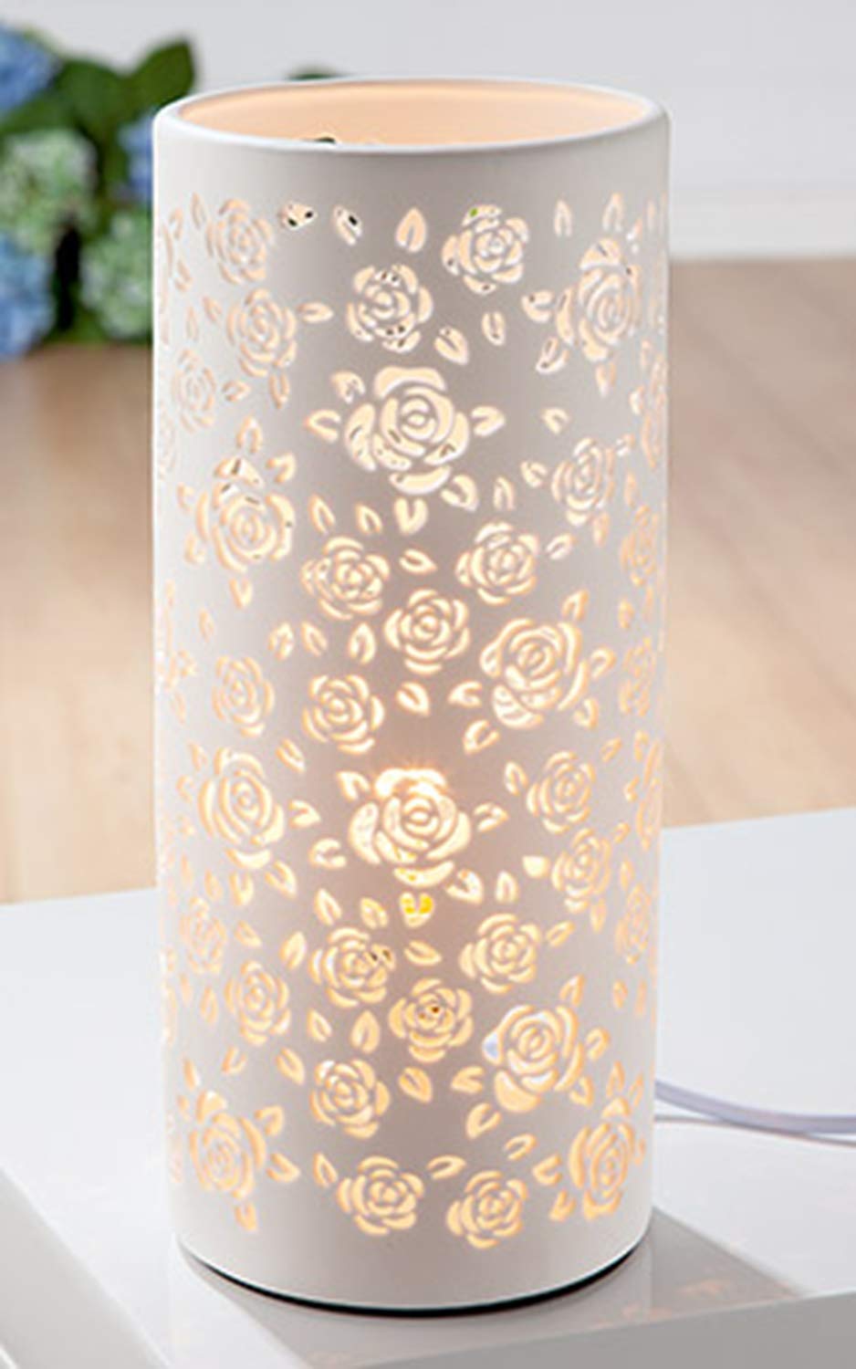 Gilde Lampada Prickel – in porcellana – foglie, erba, fiori – diversi motivi e dimensioni, Porcellana, Rose - Ø:11,5cm - Weiß 40.0W