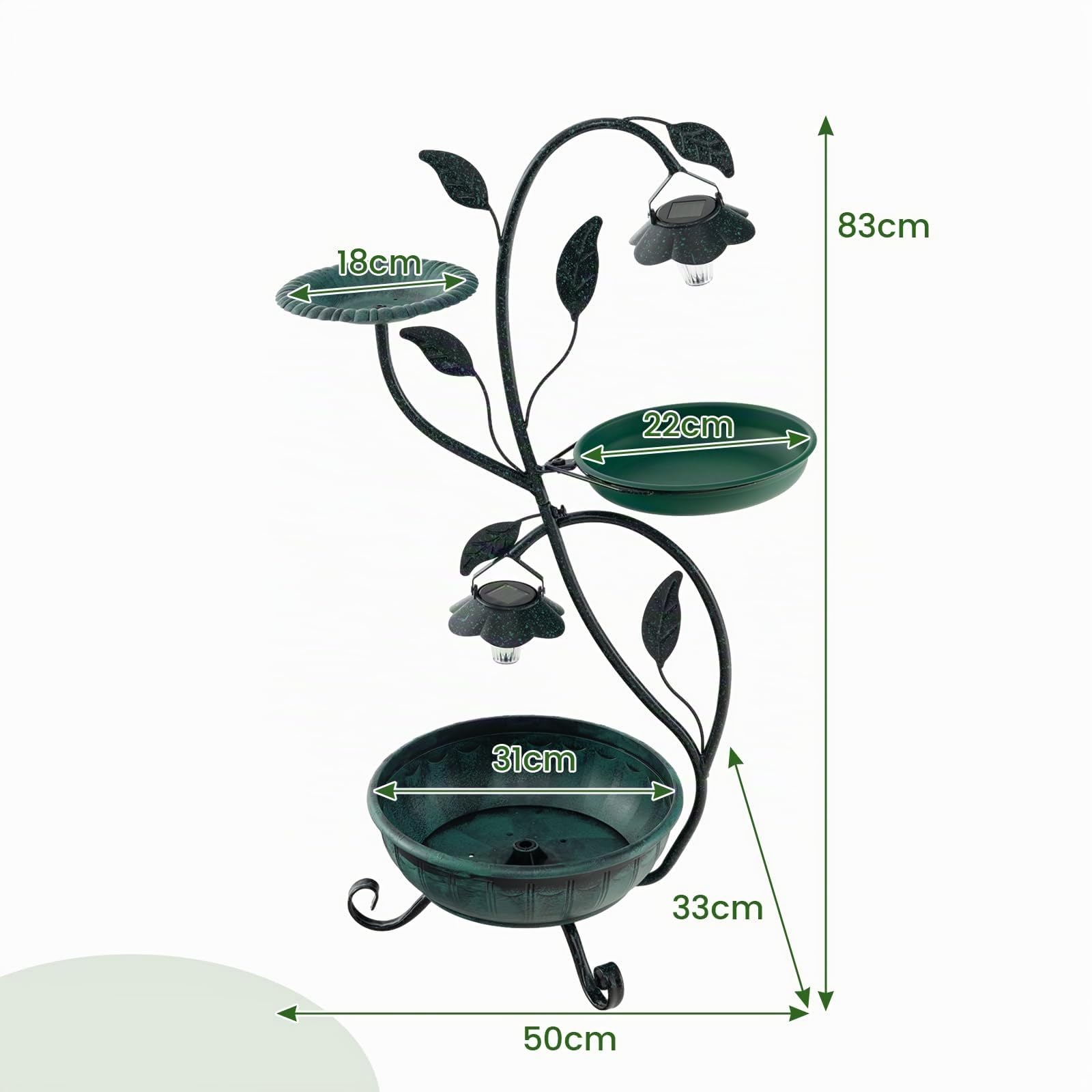 GYMAX 83 CM Fontana per Uccelli con 2 Luci LED Solari, Mangiatoia per Uccelli Vintage con Base per Fioriera, Telaio Metallico Robusto, Fontana Ornamentale per Giardino