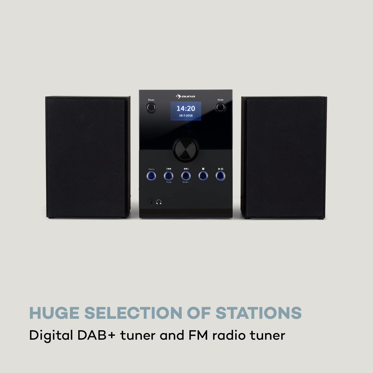 auna MC-30 DAB Micro-Stereoanlage - 2,4“ Farb-Display, 2-Wege-Lautsprecher Set, CD-Player, 20 Watt max. DAB+-Tuner, UKW-PLL, Bluetooth, AUX, Fernbedienung, Schwarz