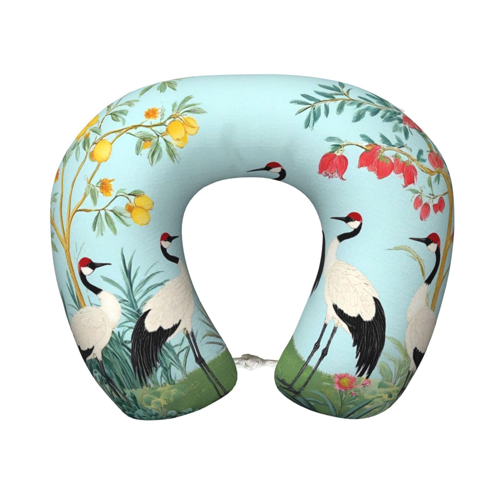peiyeety Chinoiserie Floral Palm Tree Print Travel Pillow Memory Foam, Portable Neck Pillow for Airplane, Car and Office