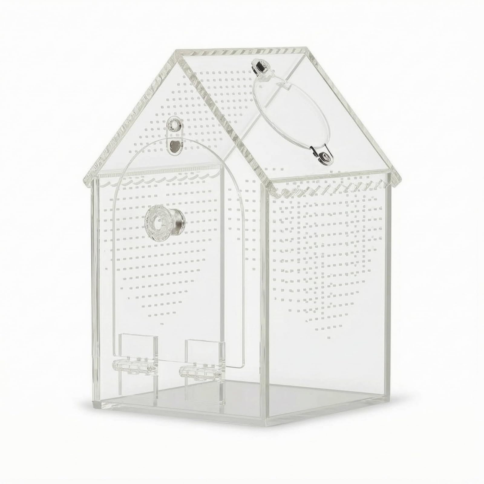 Terrario Acrílico para Reptiles Caja Hábitat Vivario Transparente con Diseño de Techo a Puerta Delantera y Orificio de Comida Base Rígida para, 5.7x5.7x9 Pulgadas
