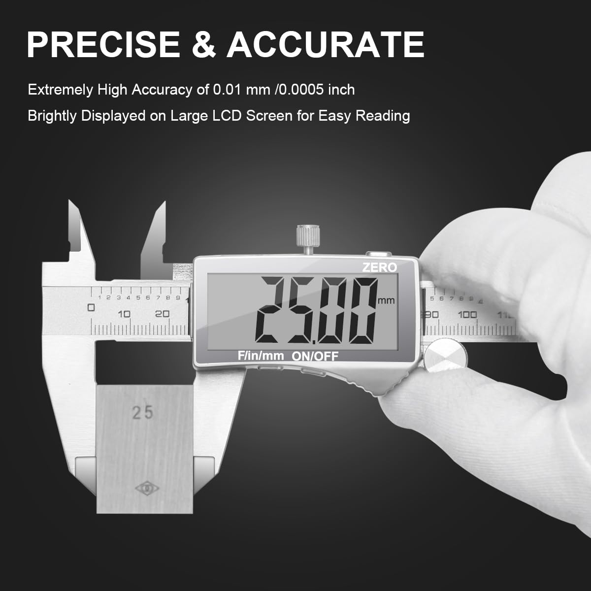 Preciva Pied à coulisse numérique, outil de mesure électronique en acier inoxydable, étriers micrométriques avec grand écran LCD, interrupteur de fraction métrique, fonction d'arrêt automatique (150