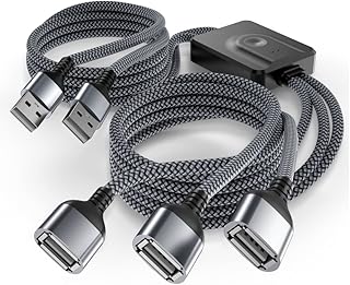 USB Switch Selector Cable 1.5M,2-in 3-Out Splitter Adapter for 2 PCs,USB A 2.0 KVM Sharing Switcher Hub Split Cord with Swapping Button for Laptop Printer Scanner Mouse Keyboard Flash Drive USB Sticks