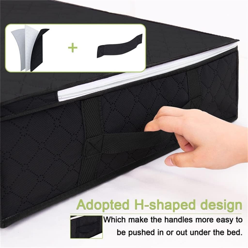 3 Pieces Under-Bed Storage Bags, Large Capacity Portable Foldable Clothes Closet Organizer Containers with Window, Storage Bins for Clothing Blanket (Color : Black)