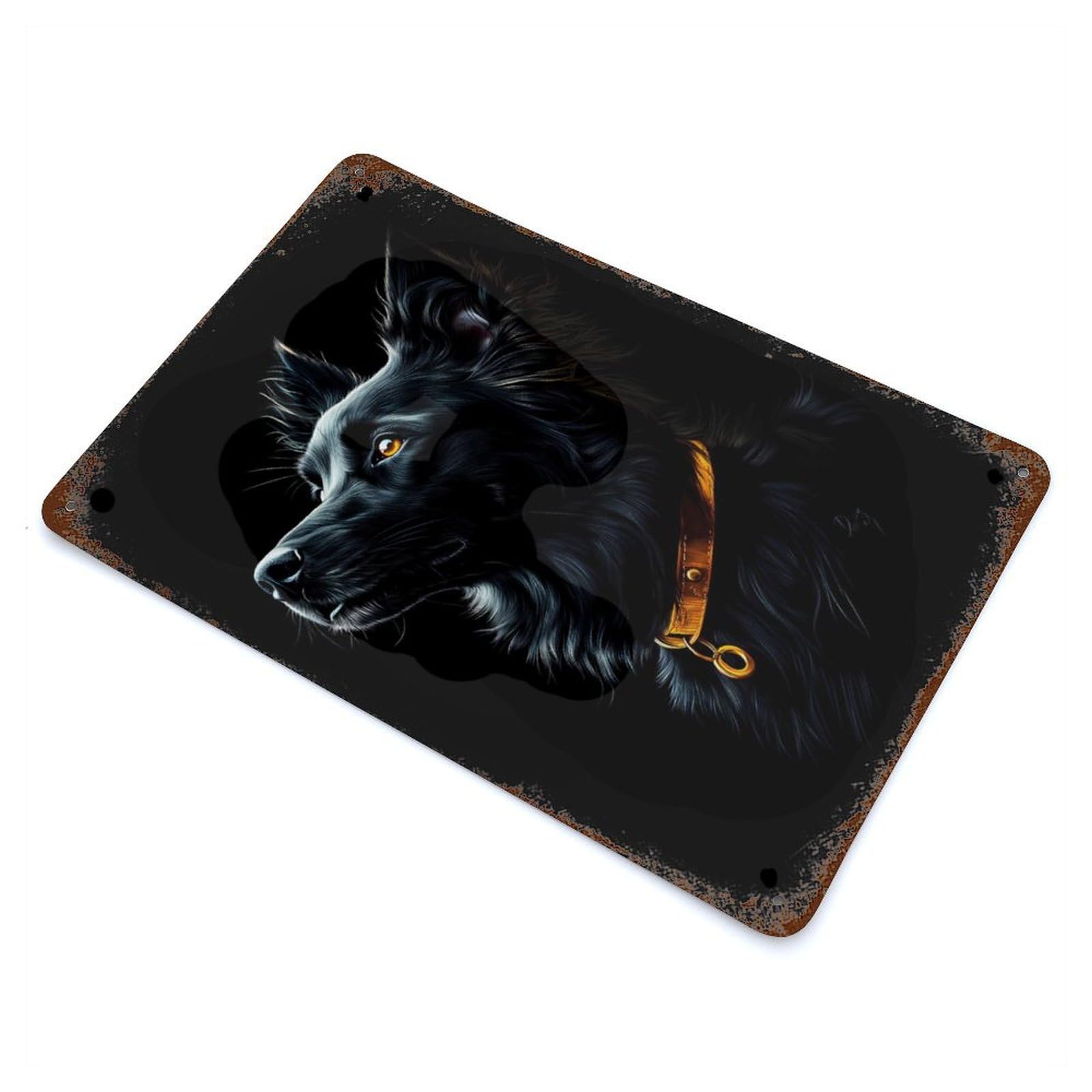 Black & Gold Australian Shepherd Rust Effect Tin Sign 11.8"x7.9", Ideal for Cafe, Home Bar And Lounge Decor