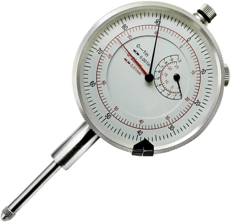 1 Inch/25mm High Precision Dial Indicator 1/4 Inch Hole Travel Lug Back - White