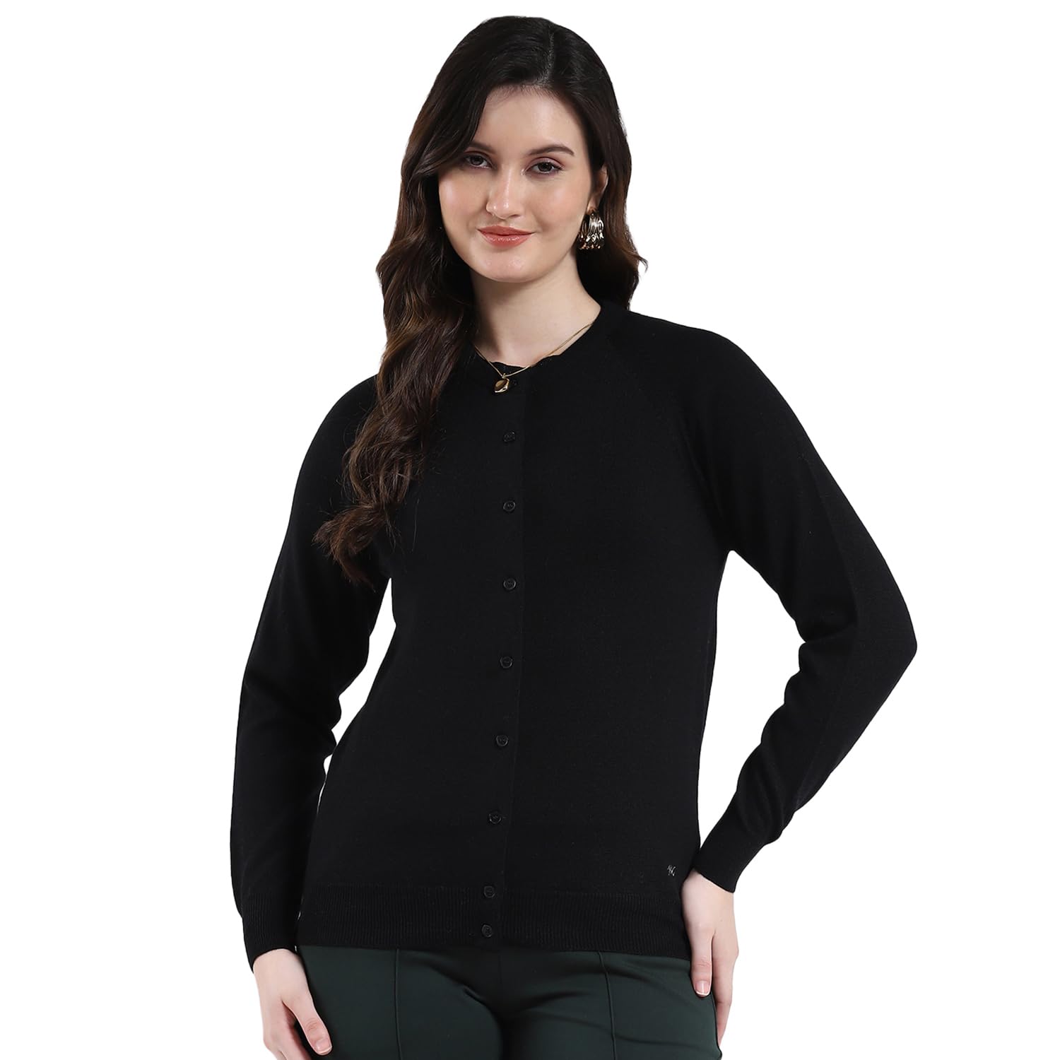 monte carlo Women Regular Fit Round Neck Solid Button Closure Full Sleeve Cardigan | Warm Winter wear | Cozy Knitted Sweater | Casual Layering Outfit | Winter Cardigan for Women's-picture-35