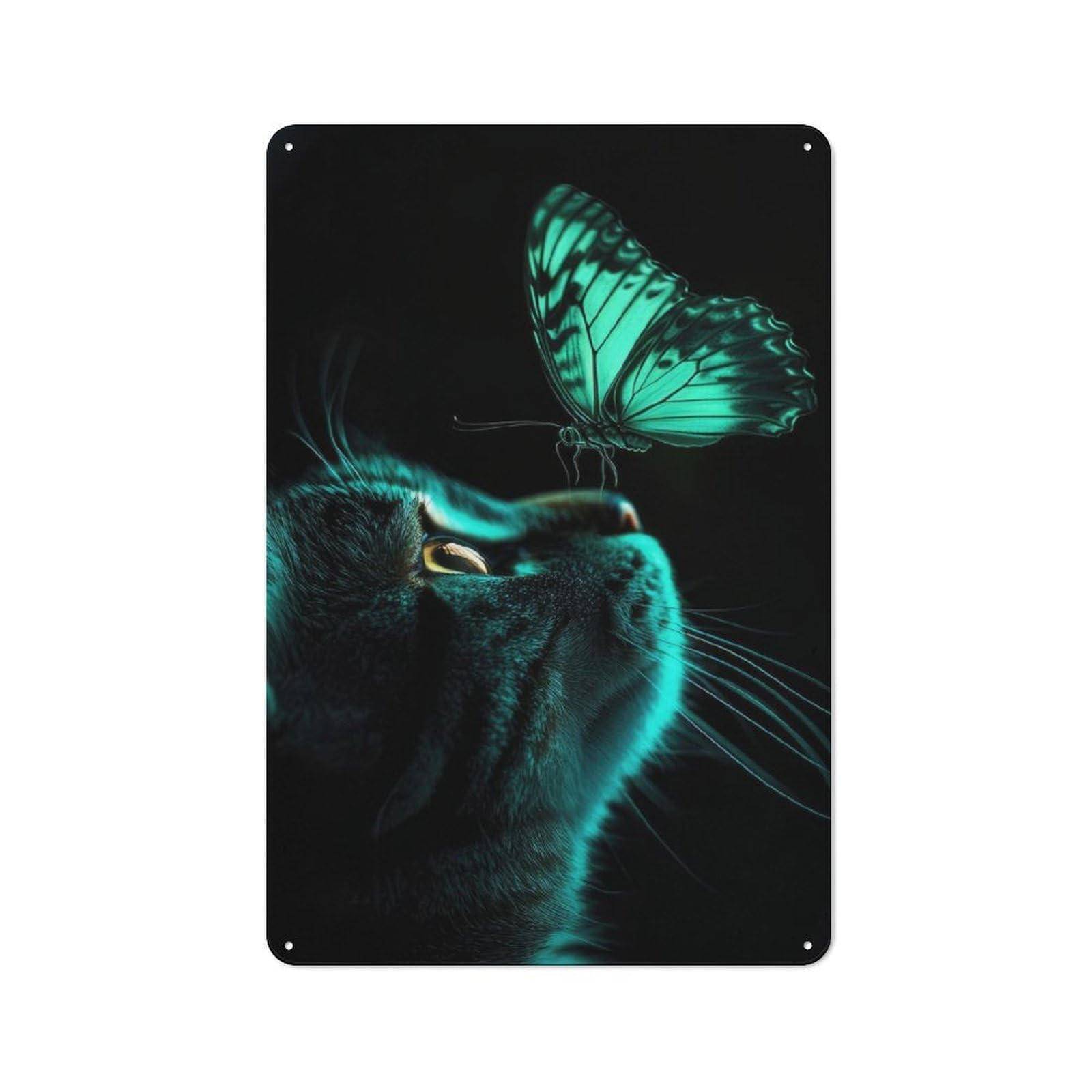 Junmoney Cat And Butterfly Rustic Metal Sign 30X20cm For Living Room Or Hallway, For Winter Room Styling In Living Room And Hallway