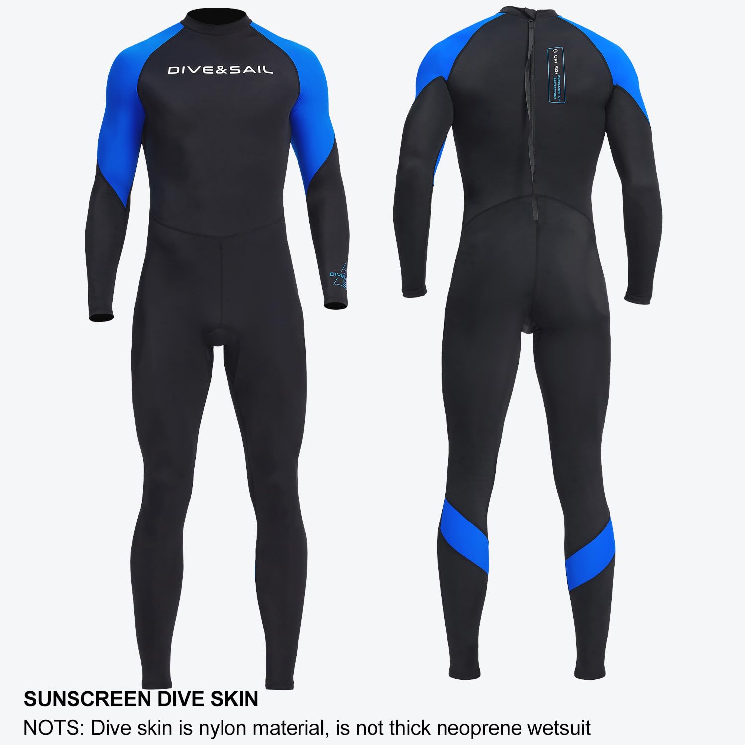 Dive Skin Full Body Rash Guard for Men Youth Swimsuit Wetsuit Back Zipper One Piece UV Protection Snorkel Suit for Diving Surfing Kayaking L Size