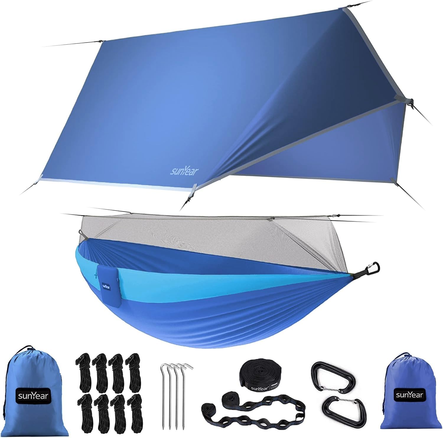 Sunyear Camping Hammock, Portable Single &amp; Double Hammock with Net, 2 Person Hammock Tent with 2 * 10ft Straps, Best for Outdoor Hiking Survival Travel