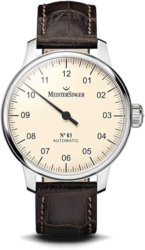 Meistersinger AM903 - Reloj de pulsera para hombre con correa de piel de becerro 1693in caja de acero automática esfera de color marfil