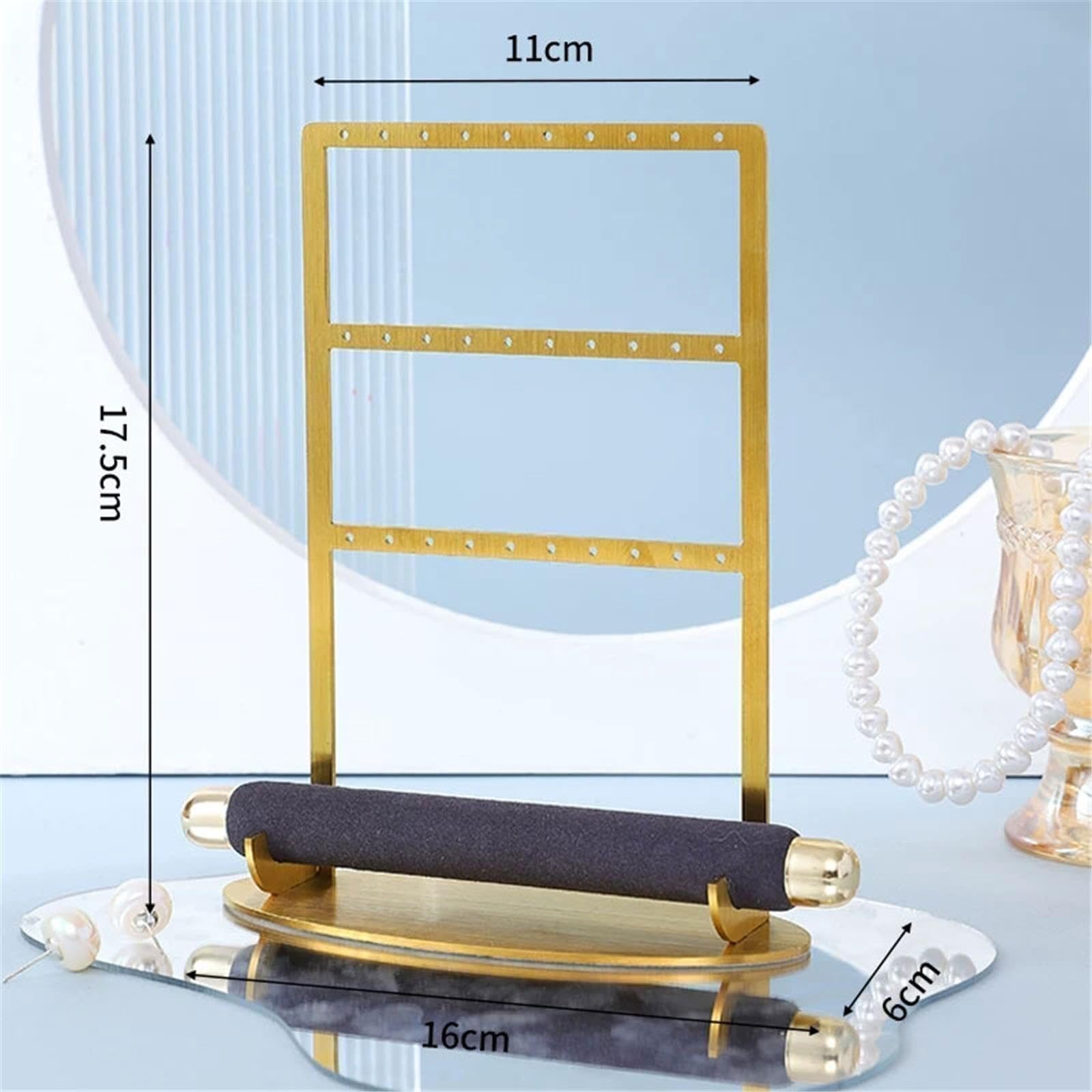 Espositore Gioielli Espositore for Orecchini in Metallo Dorato con Barra ad Anello in Velluto
