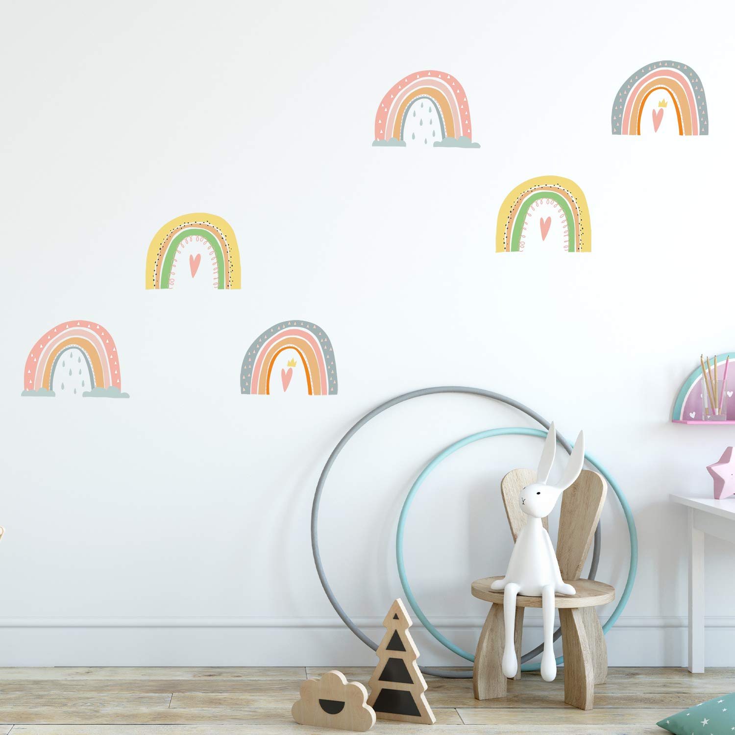 WALPLUS Scandinavian Wiggle Rainbow Wall Stickers for Kids Nursery Playroom, Bedroom Decor - Peel & Stick, Easy to Apply & Remove