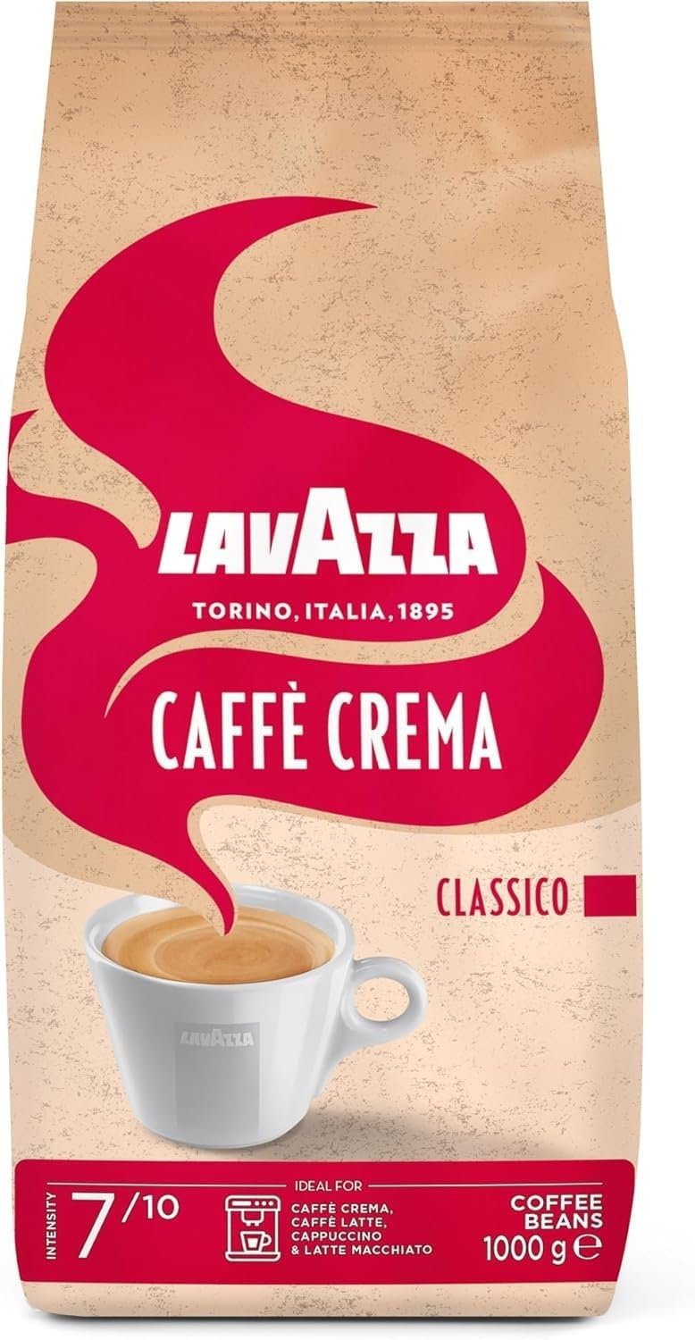 LavazzaCaffè Crema Classico, Coffee Beans, Arabica and Robusta, Cocoa and Wood Notes, Intensity 7/10, Medium Roasting, 1 Kg