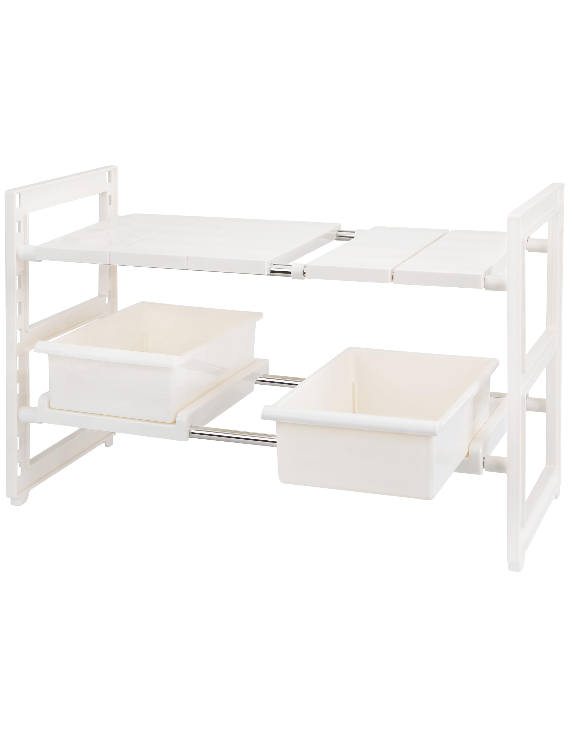 【Amazon.co.jp Exclusive】【Recommended by an Organization and Storage Advisor】Titiroba (TITIROBA) Under Sink Rack 2-Tier Extendable Drawer Slide Easy Assembly Extendable Shelf Kitchen Storage Under Sink White (drawer type PP material) Under Sink Storage Rack (Drawer Type)