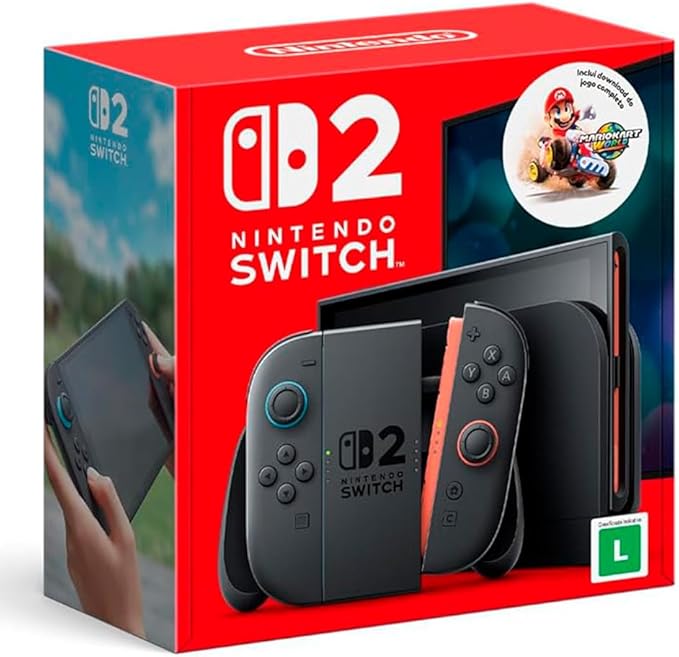 Bundle Nintendo Switch 2 + Jogo Digital Mario Kart World – Modelo Nacional de Tomada Bundle Nintendo Switch 2 + Jogo Digital Mario Kart World – Modelo Nacional de Tomada