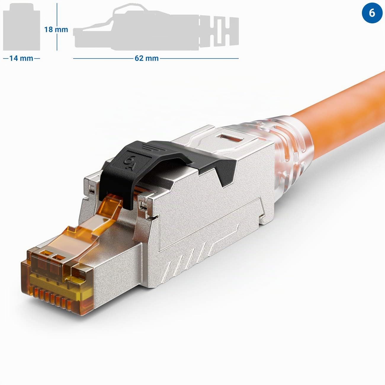 deleyCON RJ45 Stecker 10 Gbit/s werkzeuglos LSA CAT6a-CAT8 PoE, 12 Stück | Schneidklemme, für LAN Ethernet Verlegekabel, Netzwerkkabel, geschirmt, Metallgehäuse