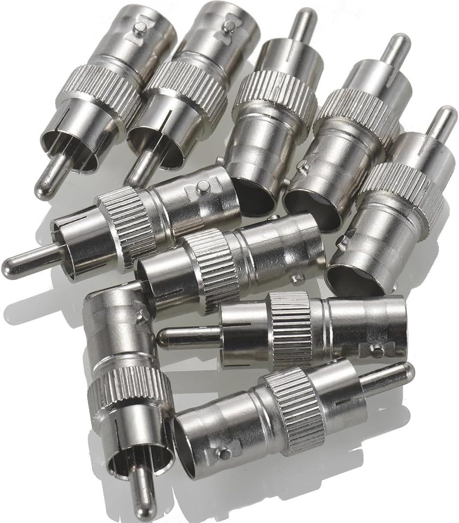 10 Pack BNC Female Jack to RCA Male Plug Adapter Converter Straight Connector for CCTV Security Camera