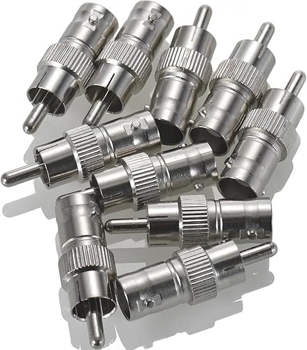 Paquete de 10 adaptadores BNC hembra a RCA macho adaptador convertidor conector recto para cámara de seguridad CCTV