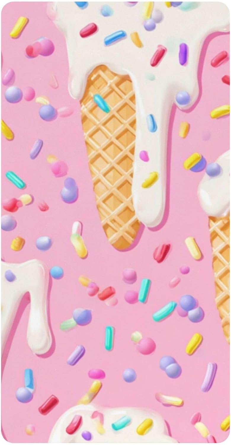 Cute Ice Creams Funny Crib Sheets Soft Breathable Fitted Cotton Baby Crib Sheets Mattress Cover for Girl Boy, 52" x 28" x 9"