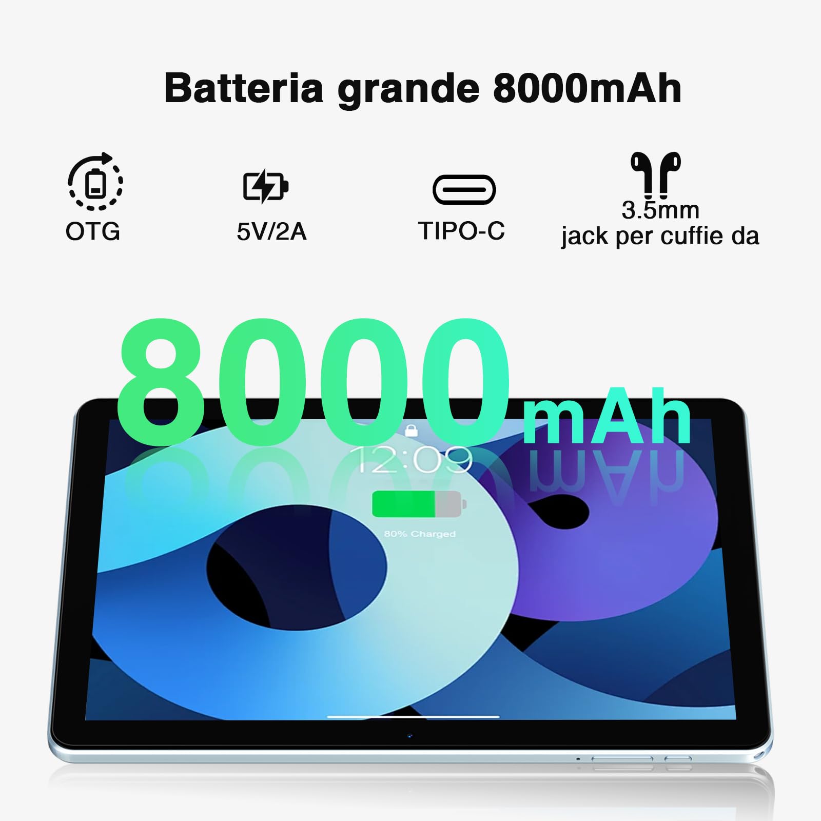 DOOGEE T10W Tablet 10 Pollici, Android 14 Tablet, 8000mAh, Dual 4G LTE + 5G WiFi Tablet, 9GB RAM + 128GB ROM(TF 1TB), TÜV Luce Blu Bassa/Face ID/OTG/ BT5.0/1280 * 800/5MP/3.5mm Jack Blu