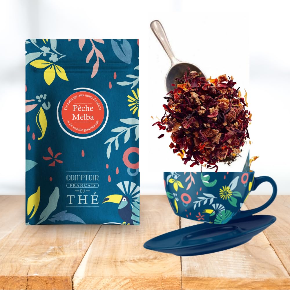 2x100g d'Infusion Pêche Vanille - Pêche Melba COMPTOIR FRANÇAIS DU THÉ | Notes de Pêche et de Vanille - Délicieux chaud ou glacé, parfait en thé glacé maison - coffret thé à offrir - thé de Noël