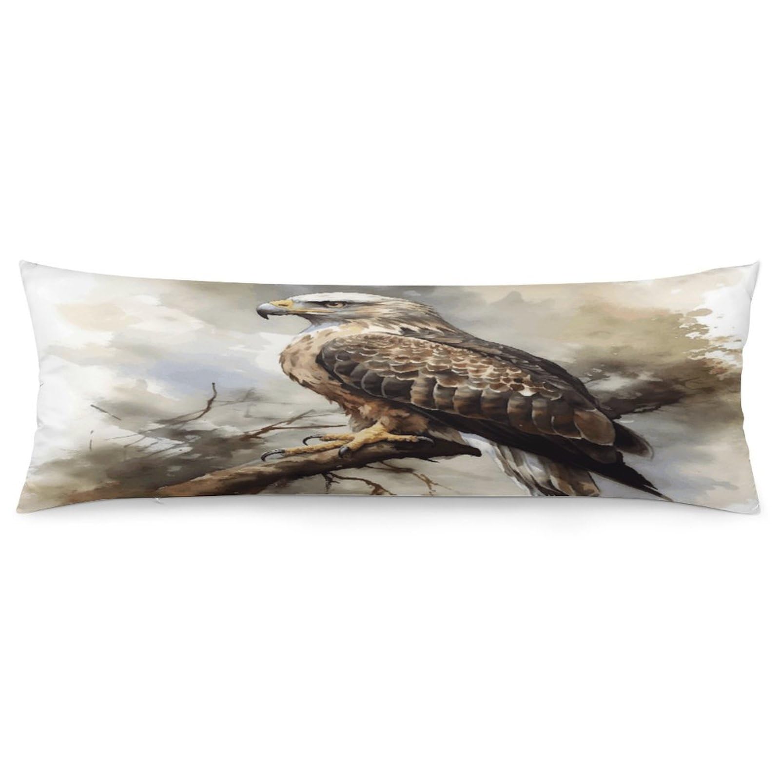 Watercolor of Hawk Sitting in The Tree Pillowcase Basics Body Pillow Pillowcase with Zipper Retro Pillows Protector Long Pillow Case Cover for Hot Sleepers and Night Sweats