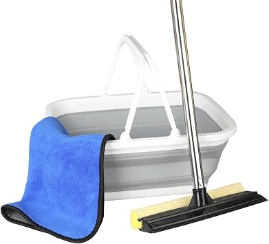 Window Cleaning Kit, Squeegee with Bucket for Windshield Cleaning, Bathroom, Shower Doors, Mirrors, Tiles, and Car Windows Grey
