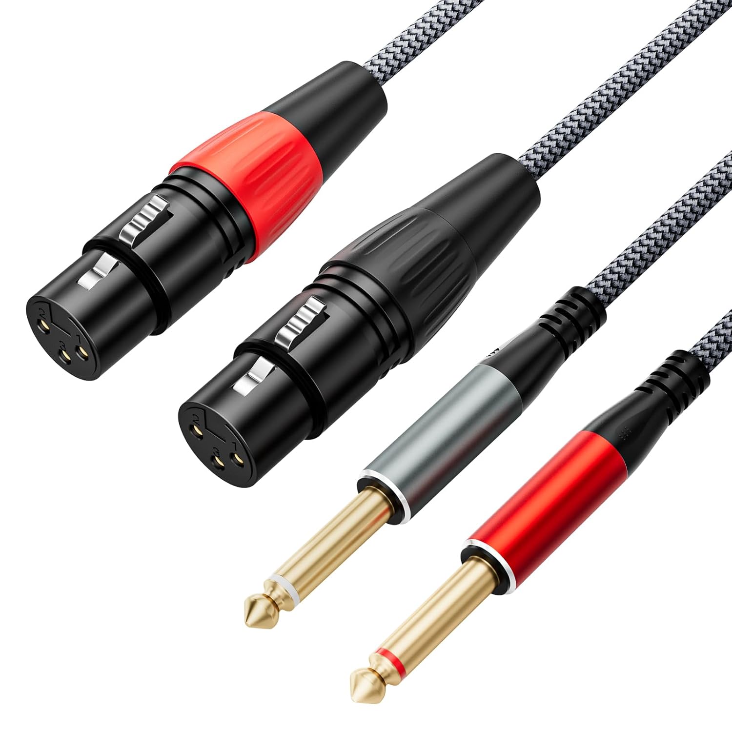 XLR Female to 1/4 inch TS Cable 3.3ft, 2 XLR Female to 2 x 1/4 inch(6.35mm) TS Mono Y Splitter Audio Patch Microphone Cable