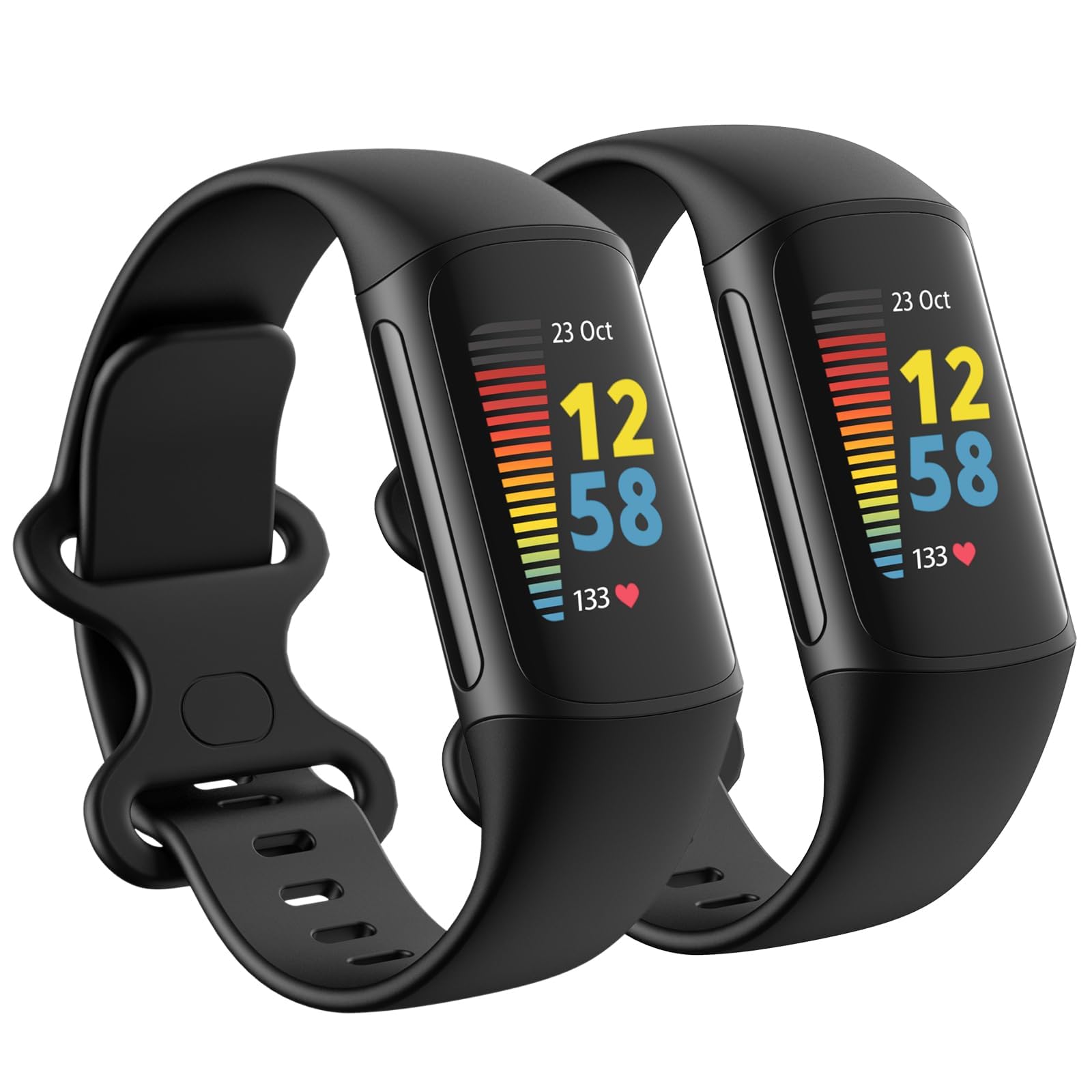 Newremote 2 Pack Waterproof Straps fit for Fitbit Charge 5 / Fitbit Charge 6 Straps for Women Men, Classic Soft Sports Replacement Strap for Women Men (Black/Black, Small 5.5''-7.8'')