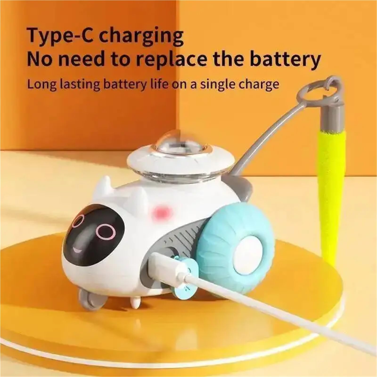 Jouet d'intérieur pour chat, télécommande intelligente automatique avec queue rechargeable LED jouet d'exercice interactif (voiture orange)