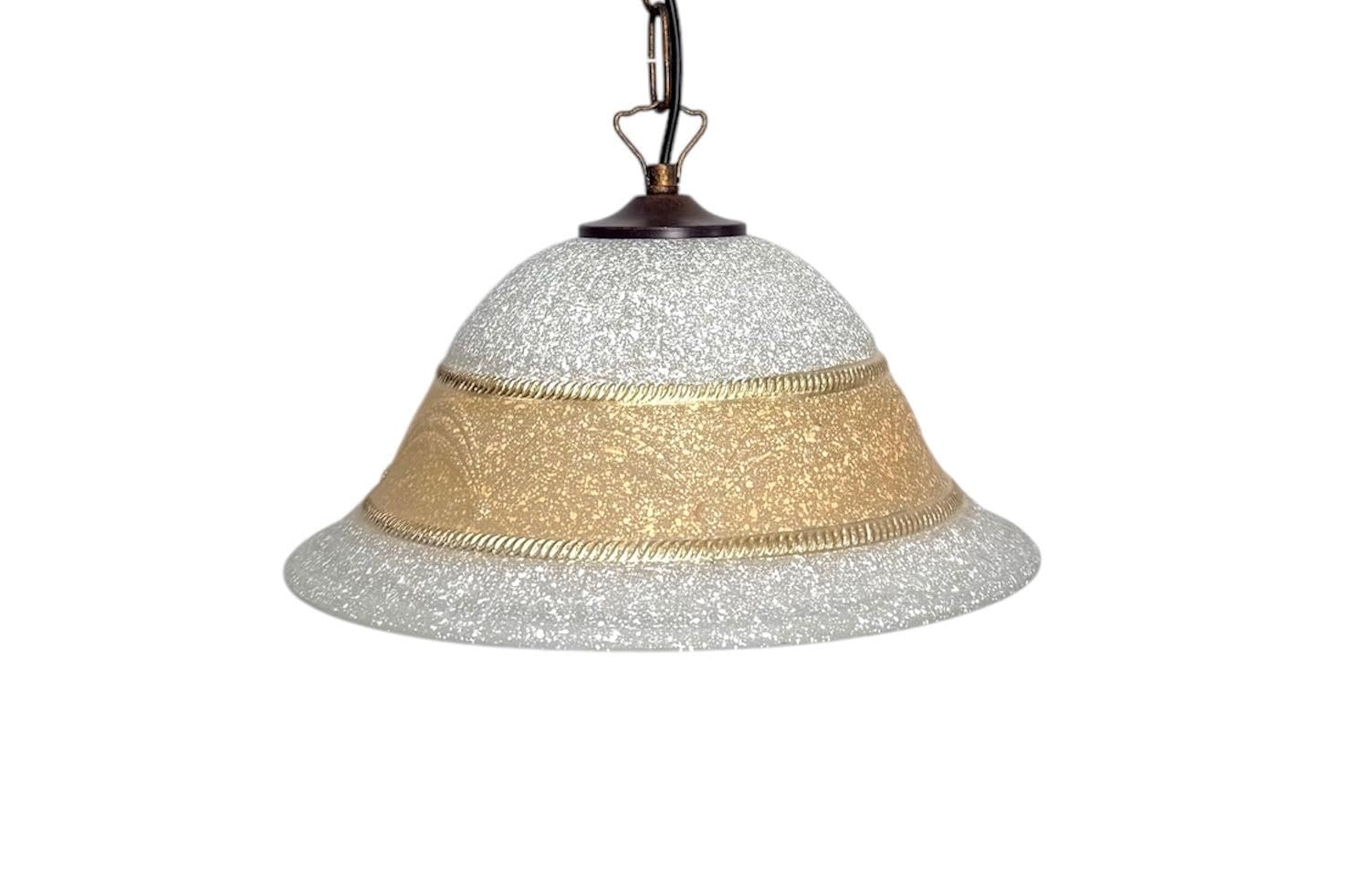 Lampadario a sospensione classico a 1 luce catena ferro battuto e vetro corona con decoro ambra e oro per sala da pranzo, camera da letto, corridoio, ingresso, soggiorno, salotto, cucina.