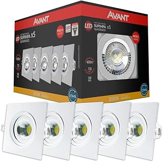 Kit Spot LED, 5 unidades, 5W, Luz amarela 3000K, Embutir, Quadrado, Bivolt, Avant - Produto em review com 4.7 estrelas e 1.000 avaliações