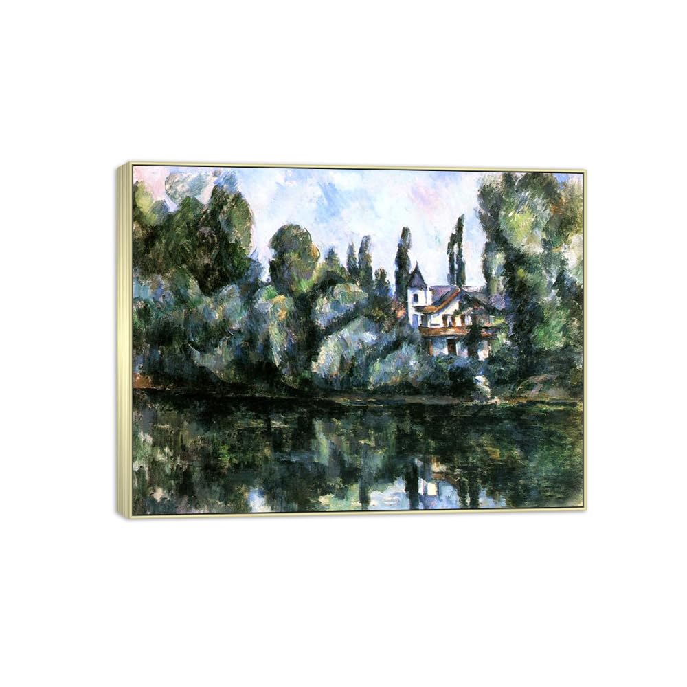SDYSKKUG Canvas Wall Art Picture Decor River by Paul Cezanne 105x80cm Silver Frame