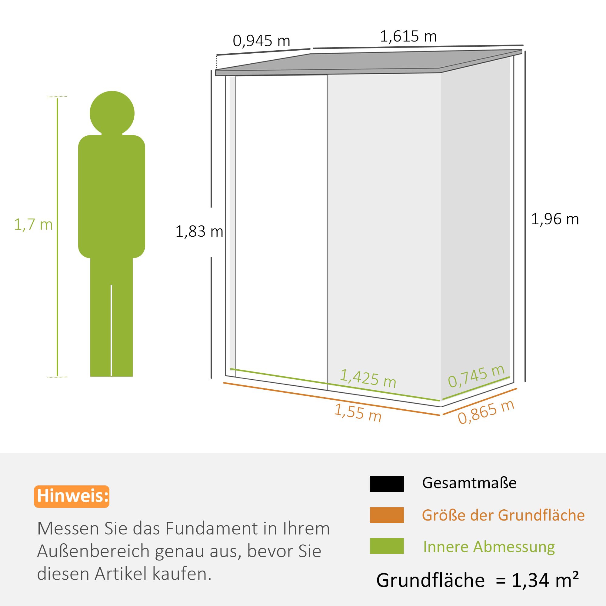 Outsunny schowek narzędziowy z dachem jednospadowym 1,34 m² – zamykany metalowy domek ogrodowy z ocynkowanej stali, czarny, 161,5 x 94,5 x 196 cm