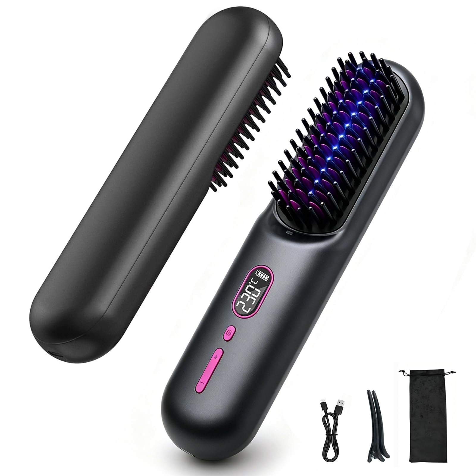 Go Brush Pro Cordless Hair Straightener Brush 9600mAh Rechargeable