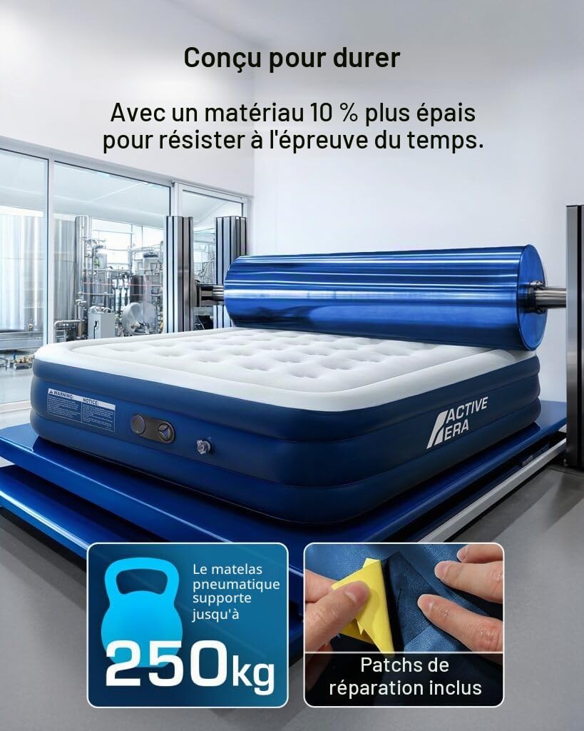 Active Era Matelas Gonflable 2 Personnes 152×203×35,5 cm – Confort Max, Pompe Électrique Intégrée, Gonflage Rapide 3 Min, Doux & Velours, Idéal Maison et Invités