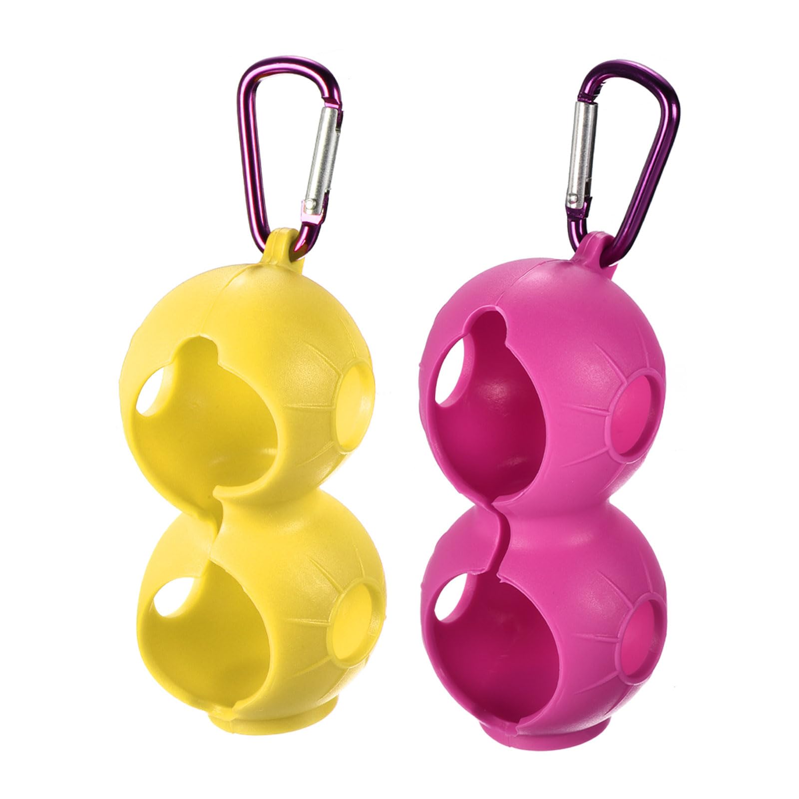 PATIKIL Golf Ball Holder, 2 Pack Silicone 2 Balls Carrier Protective Portable Sleeve with Buckle for Golf Bag Belt Yellow, Rose Red