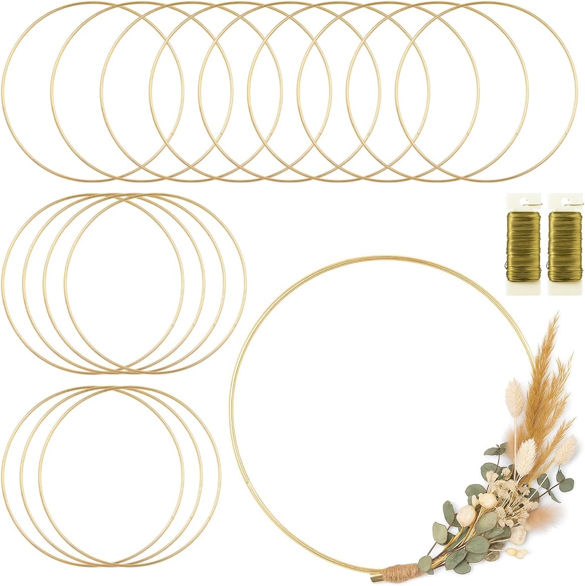 16 Pack Foral Hoop 16 Inches Metal Rings for Crafts Macrame Rings Hoop Wreath Dream Catcher Rings DIY Wreath Candle Rings Wreaths Craft Hoops, Gold