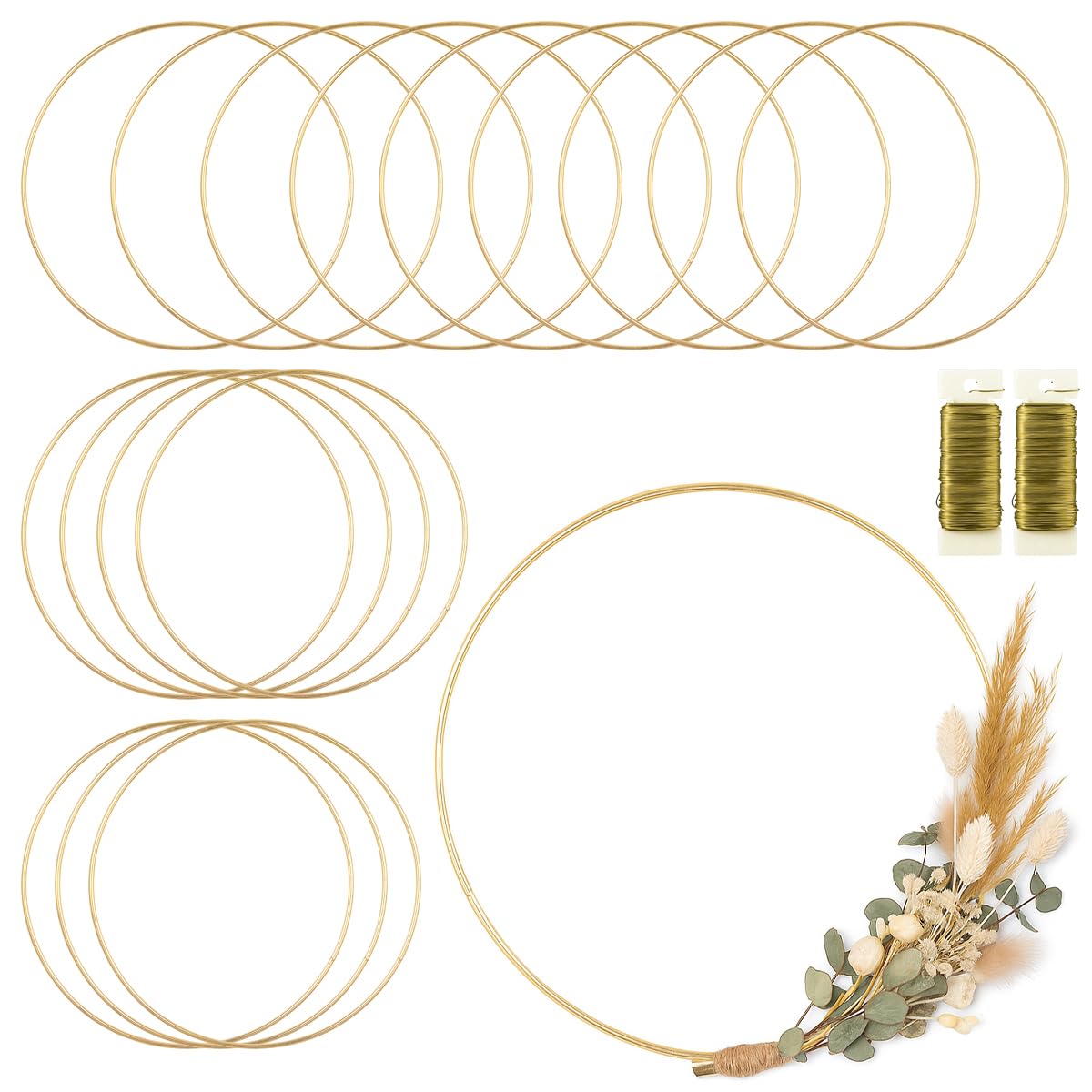 View 1 of 16 Pack Foral Hoop 18 Inches Metal Rings for Crafts Macrame Rings Hoop Wreath Dream Catcher Rings DIY Wreath Candle Rings Wreaths Craft Hoops, Gold