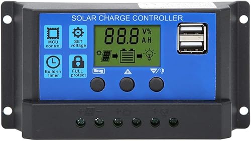 Control de carga de batería Salida USB dual 12V24V 30A Regulador inteligente Energía solar, controlador de panel solar con pantalla LCD, regulador