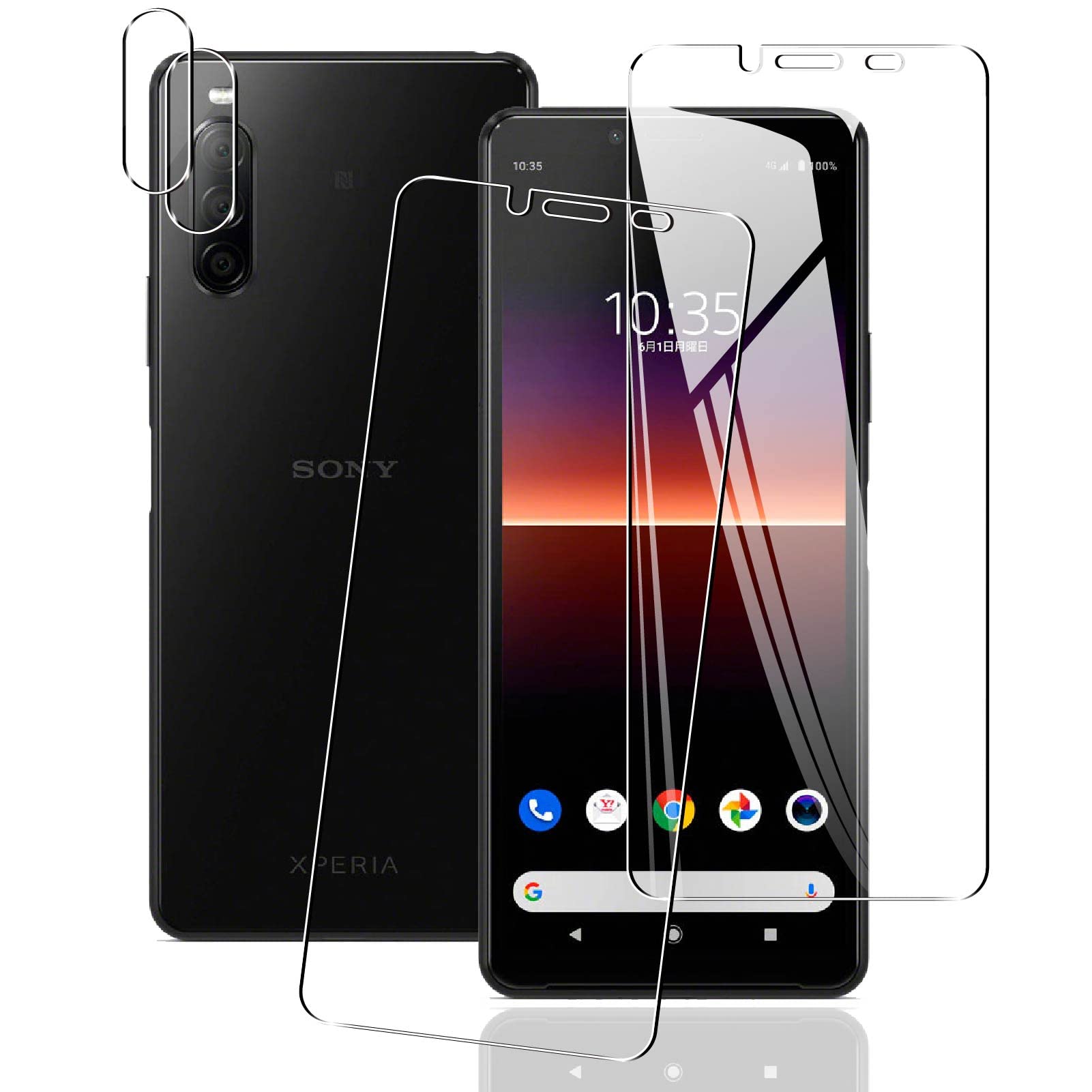 【2+2枚セット 日本AGC旭硝子】対応 Xperia 10 II docomo SO-41A au SOV43 フィルム Xperia 10 II ガラスフィルム（2枚入）+レンズ保護フィルム（2枚入）SOV43 強化ガラス 硬度9H 極薄 さらさら 指紋防 止 気泡防止 飛散防止 自動吸着 撥油性 耐衝撃 高透過率 貼り付け簡単 液晶保護フィルム